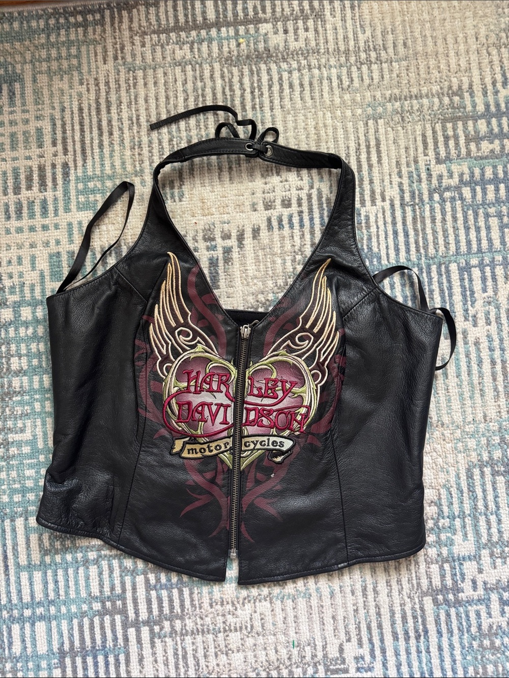 Harley Davidson 2006 Leather Corset Halter Top L Y2K Biker Moto Rockstar